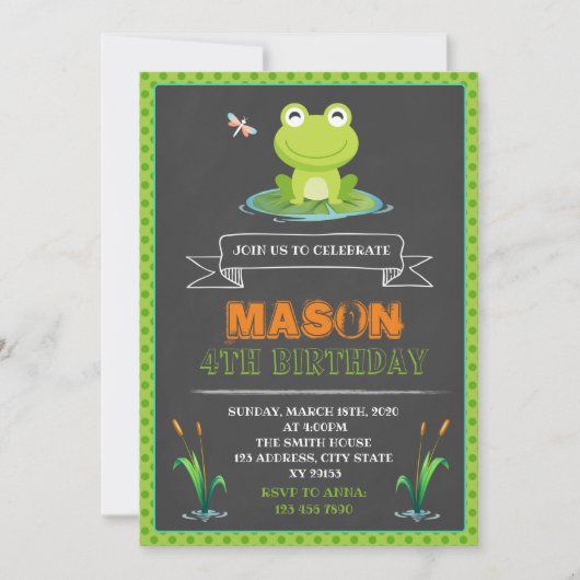 Jolie grenouille invitation fête d'anniversaire (Devant)