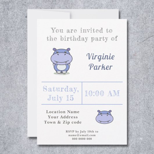 Jolie Hippo Invitation d'anniversaire