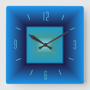 Jolie horloge de cuisine carrée bleu et aqua>