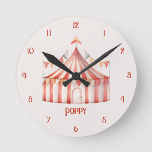 Jolie horloge murale Tente de cirque rose pour enf