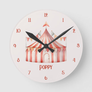 Jolie horloge murale Tente de cirque rose pour enf