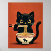 Jolie impression d'art de ramen de chat noir | Cha (Devant)
