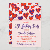 Jolie invitation à 28e anniversaire Glam Red Pink (Devant / Derrière)