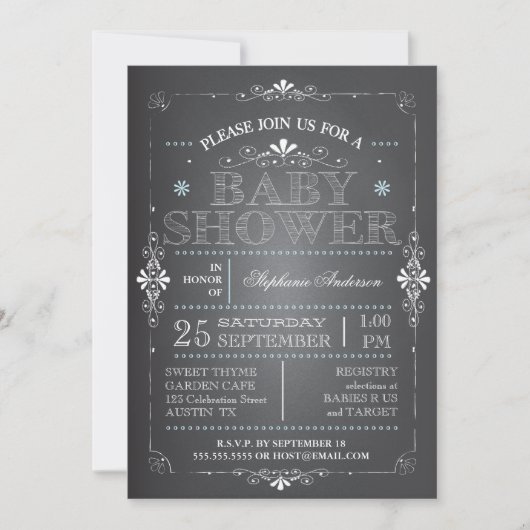 Jolie invitation à la douche pour bébé Chalkboard (Devant)