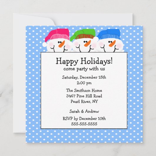 Jolie invitation à la fête des Snowmen (Devant)