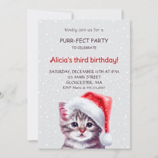 Jolie invitation à l'anniversaire du chat. (Devant)