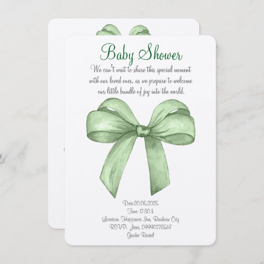 Jolie invitation à l'arc vert d'aquarelle (Devant / Derrière)
