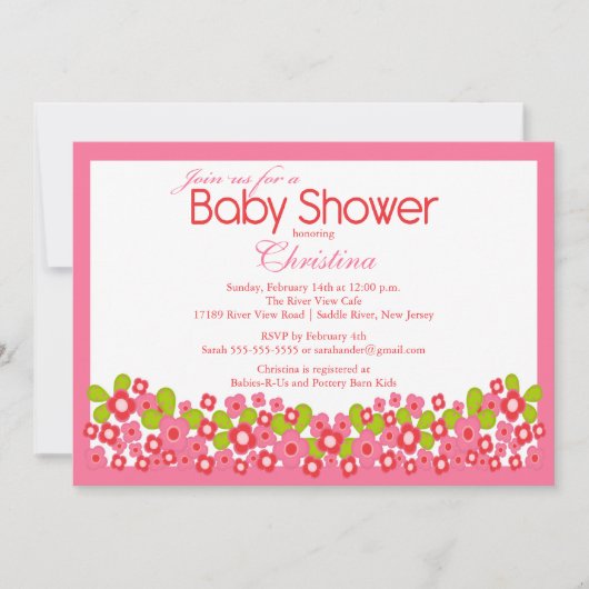 Jolie invitation à l'Baby shower de filles aux fle (Devant)
