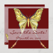Jolie invitation à papillons jaunes (Devant / Derrière)