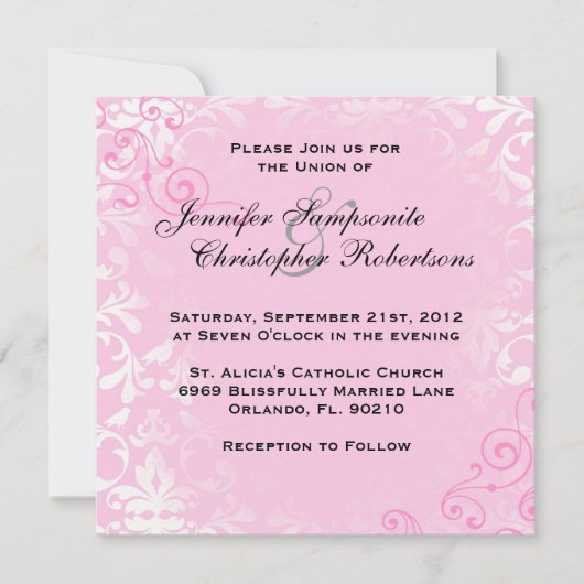 Jolie invitation à un mariage élégant et rose Vint (Devant)