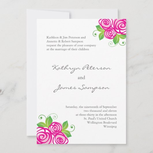 Jolie invitation à un mariage rose (Devant)