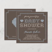 Jolie invitation au Baby shower croisé - Bleu (Devant / Derrière)