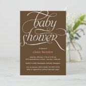 Jolie invitation au Baby shower de script (rose) (Debout devant)