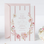 Jolie invitation au Baby shower rose floral