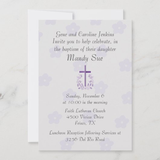 Jolie invitation au baptême croisé (Devant)