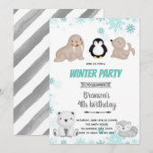 Jolie invitation d'anniversaire arctique (Devant / Derrière)