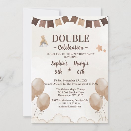 Jolie invitation d'anniversaire conjoint beige et (Devant)
