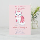 Jolie invitation d'anniversaire de fille rose chat (Debout devant)