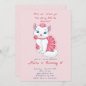 Jolie invitation d'anniversaire de fille rose chat (Devant / Derrière)