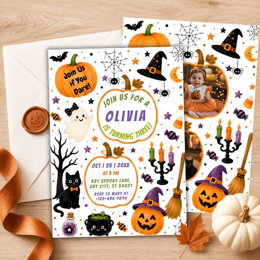 Jolie invitation d'anniversaire Halloween double p