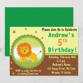 Jolie invitation d'anniversaire Lion (Devant / Derrière)
