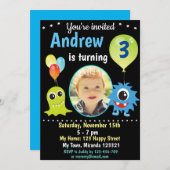 Jolie invitation d'anniversaire monstre joyeux (Devant / Derrière)