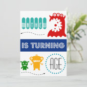 Jolie invitation d'anniversaire monstre, nom d'âge (Debout devant)