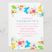 Jolie invitation d'anniversaire papillon (Devant / Derrière)