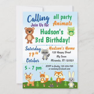 Jolie invitation d'anniversaire pour les animaux d