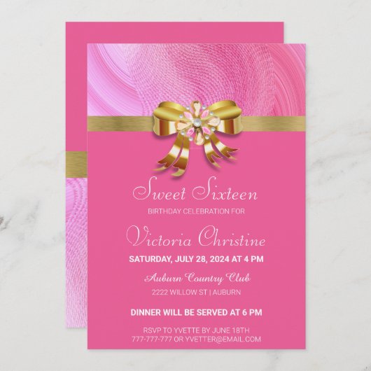 Jolie invitation d'anniversaire rose (Devant / Derrière)