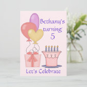 Jolie invitation d'anniversaire rose (Debout devant)
