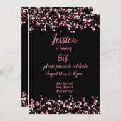 Jolie invitation d'anniversaire rose sur noir modi (Devant / Derrière)