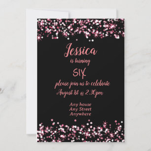Jolie invitation d'anniversaire rose sur noir modi