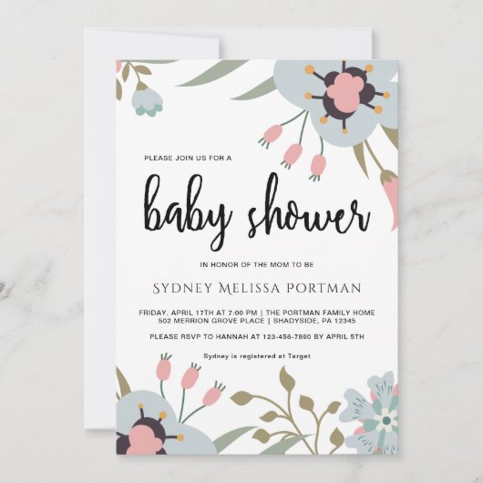 Jolie invitation de Baby shower botanique (Devant)