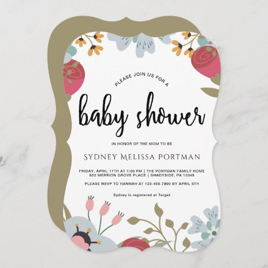 Jolie invitation de Baby shower botanique (Devant / Derrière)