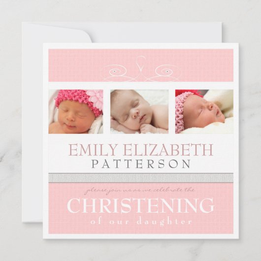 Jolie invitation de baptême de collage de photo de (Devant)