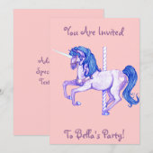 Jolie invitation de Carousel Unicorn (Devant / Derrière)