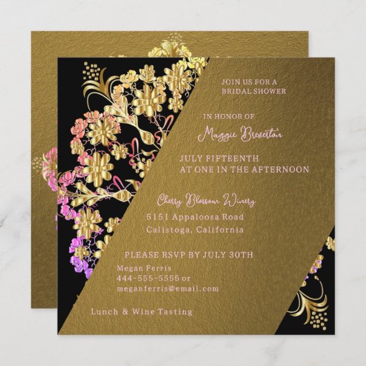 Jolie invitation de douche nuptiale or (Devant / Derrière)