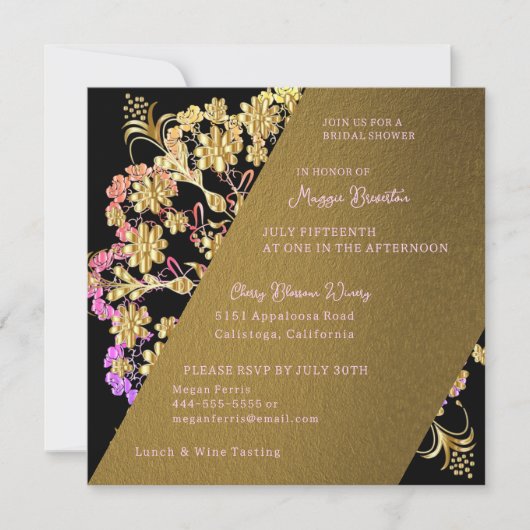 Jolie invitation de douche nuptiale or (Devant)