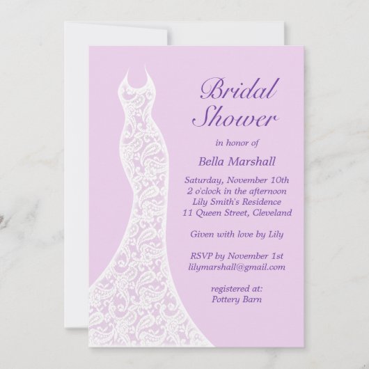 Jolie invitation de douche nuptiale violette (Devant)