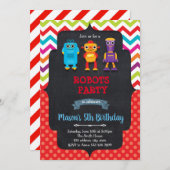 Jolie invitation de fête d'anniversaire robot (Devant / Derrière)