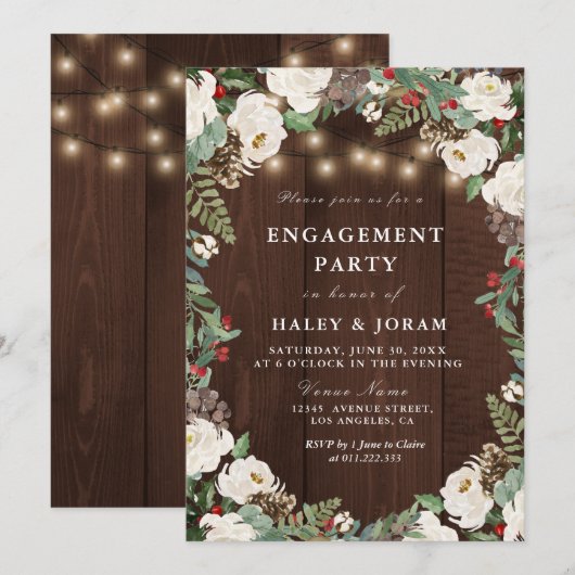 Jolie invitation de fête d'hiver rustique (Devant / Derrière)