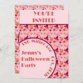 Jolie invitation de la fête de la fille rose d'Hal (Devant / Derrière)