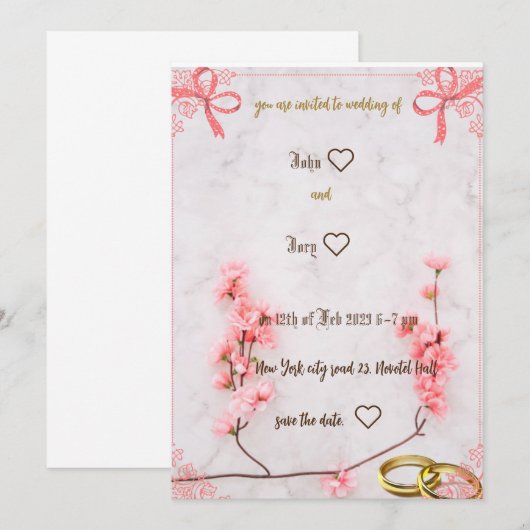 jolie invitation de mariage  (Devant / Derrière)