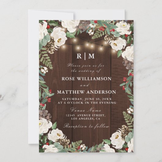 Jolie invitation de mariage d'hiver rustique (Devant)