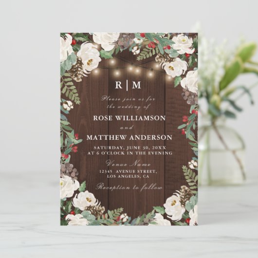 Jolie invitation de mariage d'hiver rustique (Debout devant)