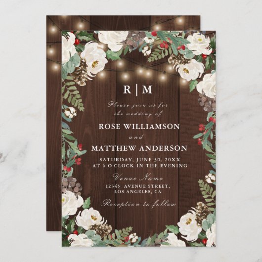 Jolie invitation de mariage d'hiver rustique (Devant / Derrière)