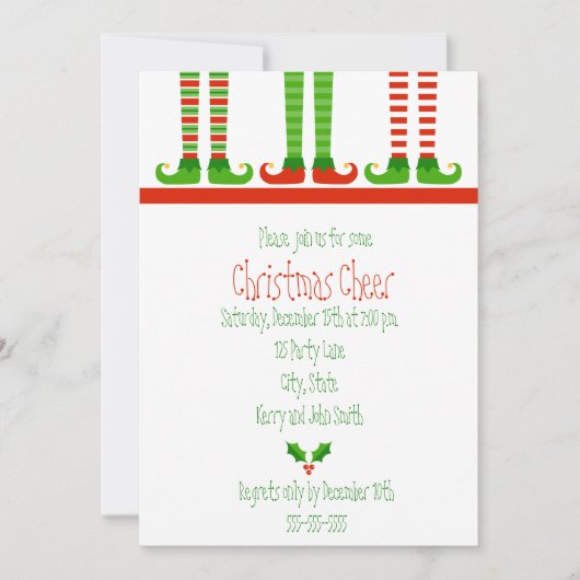 Jolie invitation des elfes de Noël (Devant)