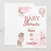 Jolie invitation en Baby shower rose (Devant / Derrière)
