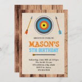 Jolie invitation garçon à thème tir à l'arc (Devant / Derrière)